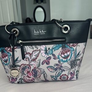 Nicole Miller Floral Tote in Black, Pink, Teal